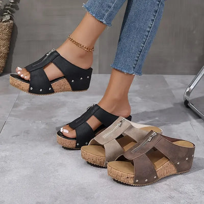 Élodie™ | Sandales compensées confortables avec fermeture éclair (Orthopédiques)
