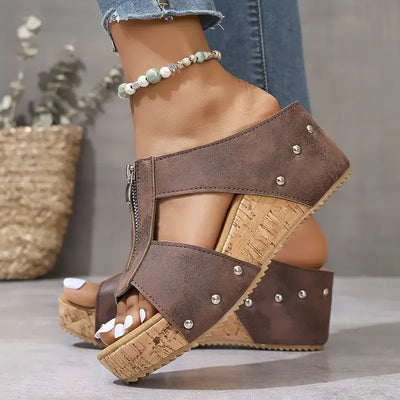 Élodie™ | Sandales compensées confortables avec fermeture éclair (Orthopédiques)