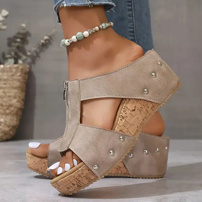 Élodie™ | Sandales compensées confortables avec fermeture éclair (Orthopédiques)