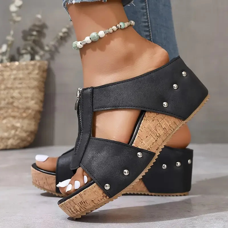 Élodie™ | Sandales compensées confortables avec fermeture éclair (Orthopédiques)