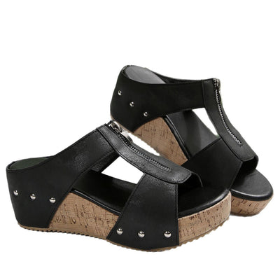 Élodie™ | Sandales compensées confortables avec fermeture éclair (Orthopédiques)